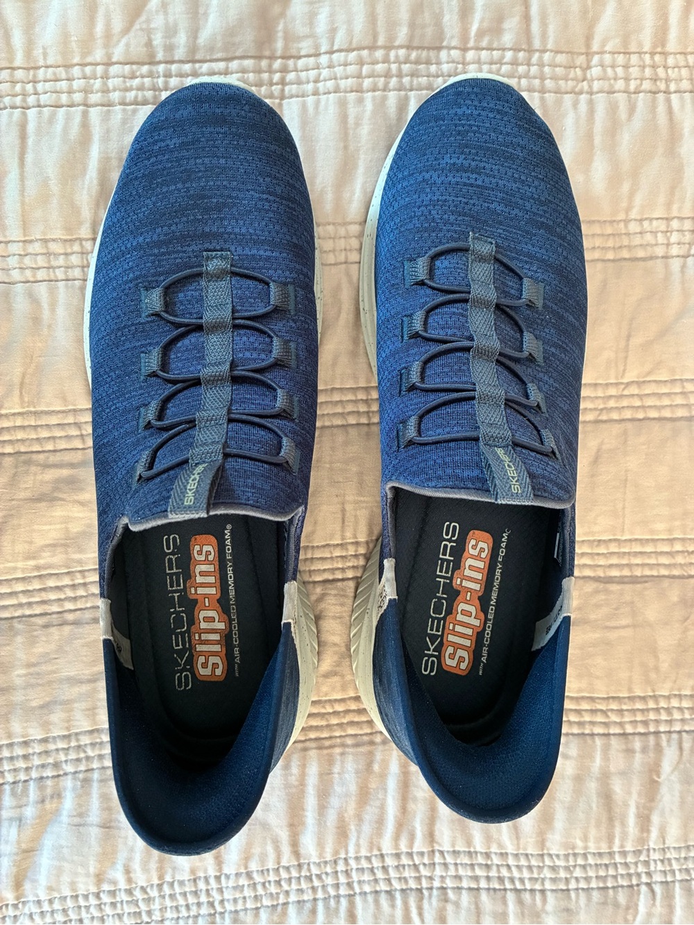 Skechers Blue Knit Slip-On Sneakers with Gray Accents - Picture 1 of 6